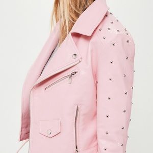Pink Faux Leather Studded Moro Jacket